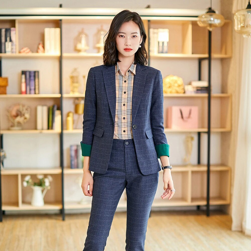 Ženski poslovni poslovni formalni odijelo s hlačama Blazer 2-dijelni set Uredski ženski plavi crni zeleni sako i hlače