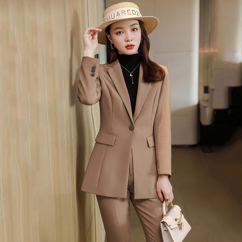 Svečani sako i hlače Uredski ženski odijelo s hlačama Ženski kaki crni 2-dijelni komplet za poslovnu karijeru