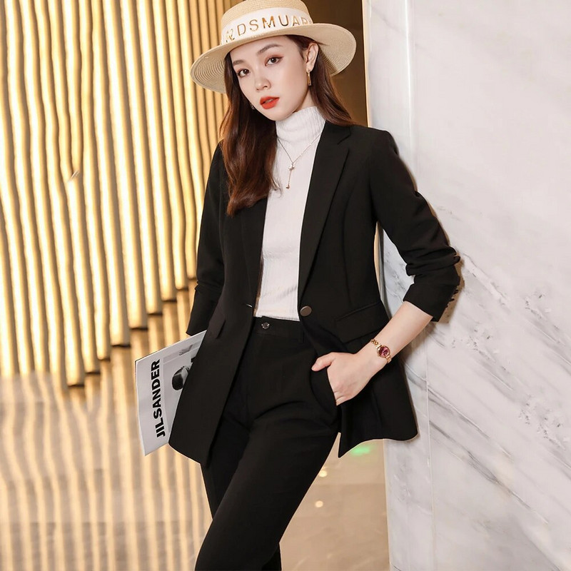 Svečani sako i hlače Uredski ženski odijelo s hlačama Ženski kaki crni 2-dijelni komplet za poslovnu karijeru