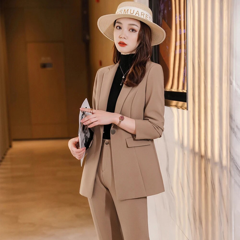 Svečani sako i hlače Uredski ženski odijelo s hlačama Ženski kaki crni 2-dijelni komplet za poslovnu karijeru