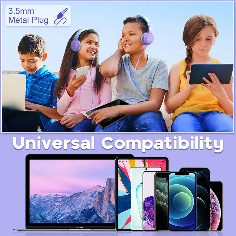 Dječje slušalice, žičane s mikrofonom, 85/94 dB, ograničenje glasnoće, stereo 3,5 mm priključak, žičane slušalice za učenje, školu, iPad, tablet MP3