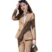 Augstas kvalitātes biroja sieviešu sieviešu ziemas formāls bikškostīms darbam Sieviešu khaki zils sarkans ciets divdaļīgs komplekts žakete un bikses