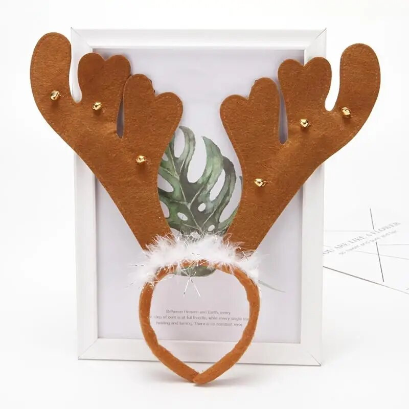 1kom božićna traka za glavu od rogova Netkani dekor od lažnog perja, zvona, traka za glavu, obruč za kosu, dodaci za kosu, pribor za zabavu za Božić