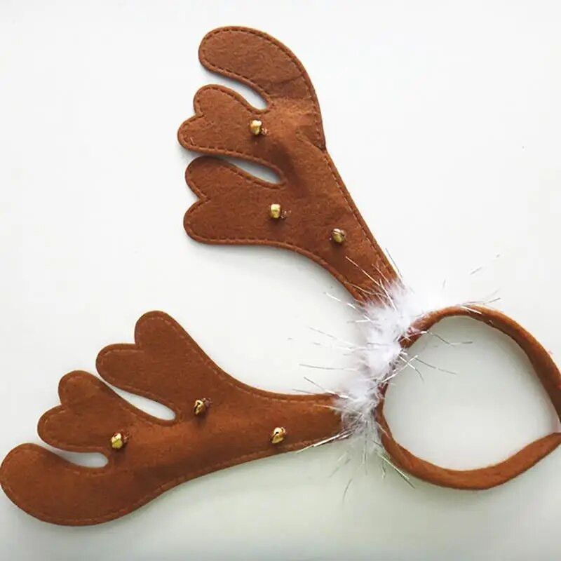 1kom božićna traka za glavu od rogova Netkani dekor od lažnog perja, zvona, traka za glavu, obruč za kosu, dodaci za kosu, pribor za zabavu za Božić