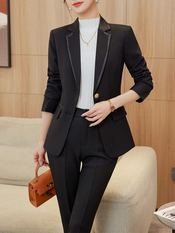 Modes dāmu biksīšu uzvalks sievietēm dzeltens melns zils haki Sieviešu darba apģērbs jaka un bikses, formāls 2 daļu komplekts žakete