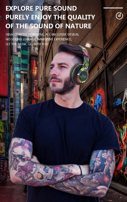 Ragyogó Bluetooth fejhallgató King kong Graffiti vezeték nélküli fülhallgató mikrofonos zajcsökkentéssel fejhallgató HiFi Deep Bass gamer headset