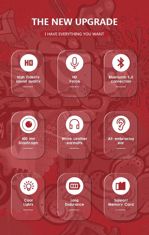 Ragyogó Bluetooth fejhallgató King kong Graffiti vezeték nélküli fülhallgató mikrofonos zajcsökkentéssel fejhallgató HiFi Deep Bass gamer headset