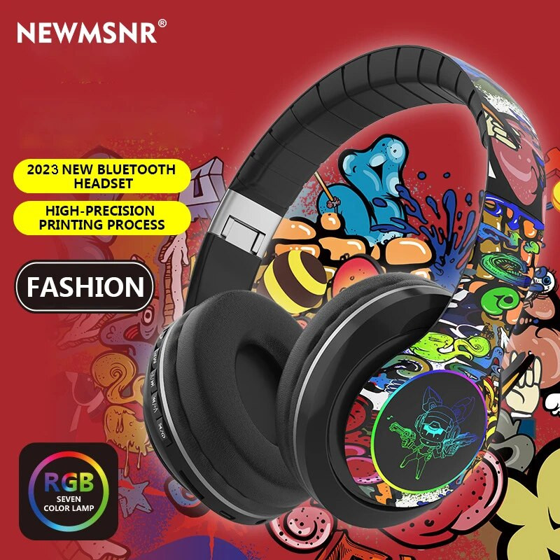 Ragyogó Bluetooth fejhallgató King kong Graffiti vezeték nélküli fülhallgató mikrofonos zajcsökkentéssel fejhallgató HiFi Deep Bass gamer headset