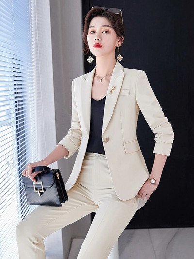 Γυναικείο μπεζ χακί μαύρο επίσημο παντελόνι Γυναικείο μονόχρωμο σακάκι και παντελόνι σετ 2 τεμαχίων για γυναικεία χειμερινά ρούχα εργασίας