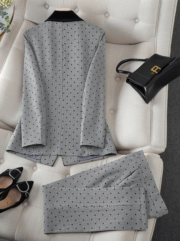 Uus saabumine, hall naiste pükskostüüm, naiste pükskostüüm, pikkade varrukatega tööriietus, bleiser ja püksid, pidulik 2-osaline komplekt sügistalveks