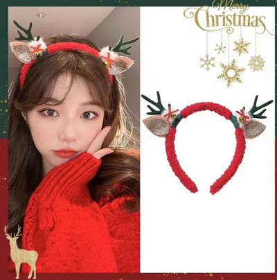 Ziemassvētku galvassega Ziemeļbriežu ragi Ragas Ziedu Matu Lentes Galvassegas Bērniem Pieaugušajiem Jaungada Navidad Party Helovīna Cosplay