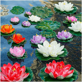3/6/8 τεμ. Τεχνητά αιωρούμενα λουλούδια Lotus Floating Pond Decor Ρεαλιστικό αφρώδες νούφαρο για διακόσμηση ψεύτικα φυτά στον κήπο γάμου