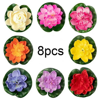 3/6/8gab Mākslīgie peldošie lotosa ziedi Peldošo dīķu dekors Reālistiskas putu ūdensrozes kāzu dārza viltotu augu dekorēšanai