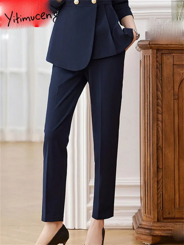 Yitimucengi soliidsed naiste ülikonnad kontorikomplektid 2023. aasta moodsad pikkade varrukatega kaherealised õhukesed bleiserid, elegantsed kõrge vöökohaga pükskostüümid