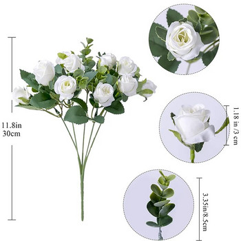 11 Κεφάλια Τεχνητό Λουλούδι Μεταξωτό Τριαντάφυλλο Λευκό Ευκάλυπτο Μπουκέτο Παιώνια ψεύτικο λουλούδι για τραπέζι γάμου Βάζο Διακόσμηση σπιτιού