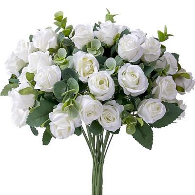 11 glavica umjetnog cvijeća, svilena ruža, bijelo lišće eukaliptusa, buket božura, lažni cvijet za svadbeni stol, vaza za uređenje doma