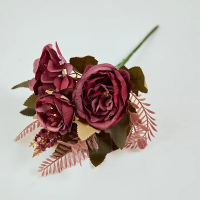 Jesenski umjetni cvijet Svileni božur Veliki buket ruža Lažni cvijet za svadbeni stol Poklon Božićna torta za zabavu Boho kućni DIY dekor