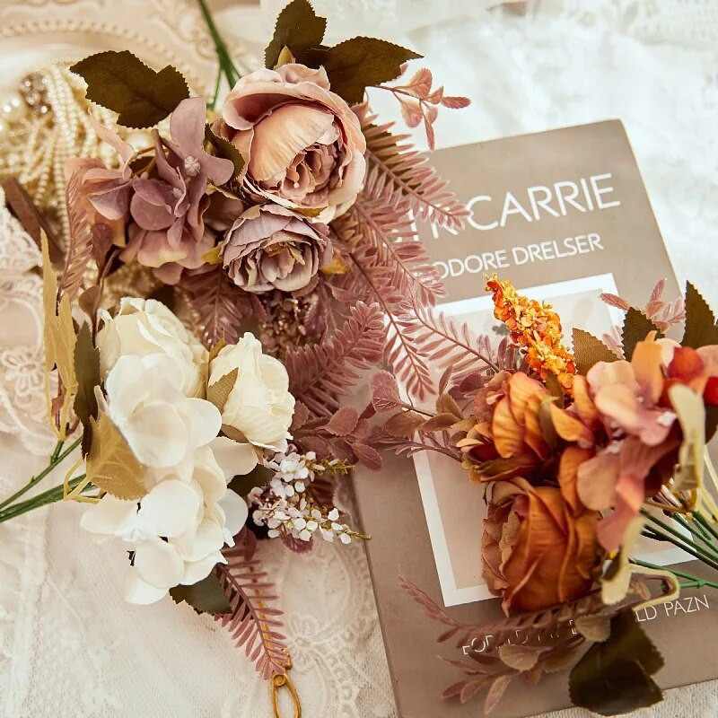 Jesenski umjetni cvijet Svileni božur Veliki buket ruža Lažni cvijet za svadbeni stol Poklon Božićna torta za zabavu Boho kućni DIY dekor