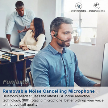 Bluetooth слушалка с подвижен микрофон Безжични слушалки с шумопотискане за телефон, лаптоп, компютър, слушалки с отворено ухо