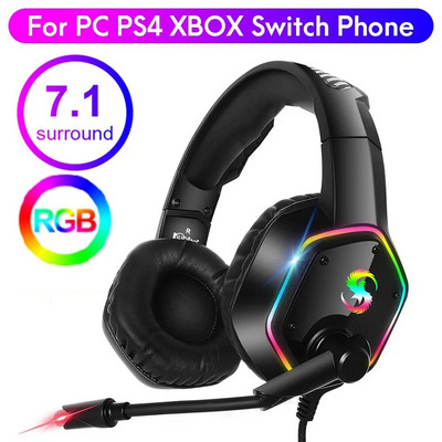 7.1 Stereo RGB slušalice za igranje Gamerske slušalice s mikrofonom za PC PS4 PS5, Slušalice za računalni telefon s poništavanjem buke preko uha