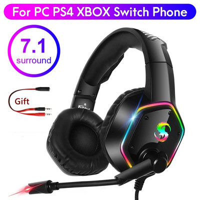 7.1 Stereo RGB slušalice za igranje Gamerske slušalice s mikrofonom za PC PS4 PS5, Slušalice za računalni telefon s poništavanjem buke preko uha