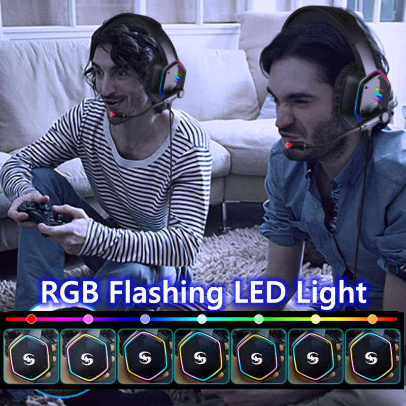 7.1 Stereo RGB slušalice za igranje Gamerske slušalice s mikrofonom za PC PS4 PS5, Slušalice za računalni telefon s poništavanjem buke preko uha