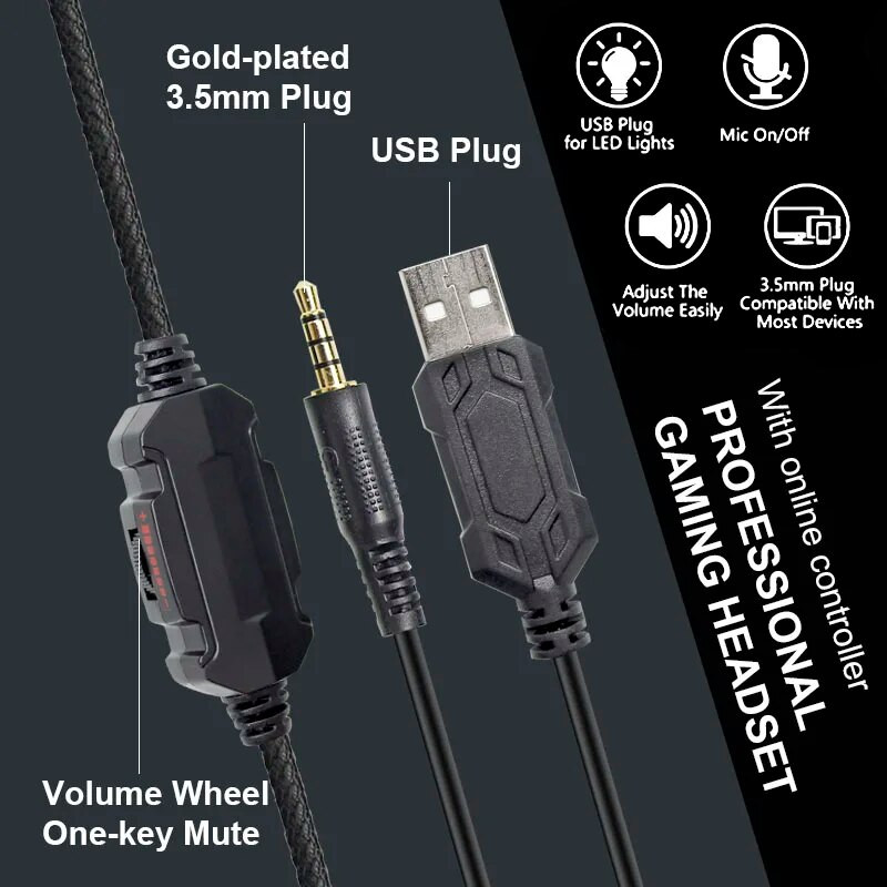 7.1 Stereo RGB slušalice za igranje Gamerske slušalice s mikrofonom za PC PS4 PS5, Slušalice za računalni telefon s poništavanjem buke preko uha