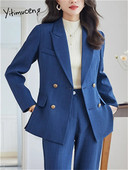Yitimuceng Uredski ženski dvodijelni kompleti Ženska odjeća Nova modna šik jakna s otvorenim ovratnikom Jednobojna ležerna odijela s harem hlačama
