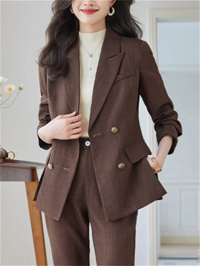 Yitimuceng Uredski ženski dvodijelni kompleti Ženska odjeća Nova modna šik jakna s otvorenim ovratnikom Jednobojna ležerna odijela s harem hlačama