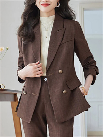 Yitimuceng Uredski ženski dvodijelni kompleti Ženska odjeća Nova modna šik jakna s otvorenim ovratnikom Jednobojna ležerna odijela s harem hlačama