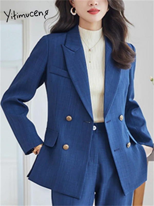Yitimuceng Uredski ženski dvodijelni kompleti Ženska odjeća Nova modna šik jakna s otvorenim ovratnikom Jednobojna ležerna odijela s harem hlačama