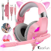 Black Cat Ears Vezetékes headset Gamer PC Számítógép Sztereó Basszus Lányok Fejhallgató Mikrofonnal Mac Laptop Window 7-10 tablethez