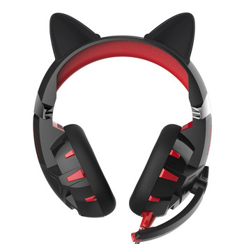 Black Cat Ears Кабелна слушалка Gamer PC Компютър Стерео Бас Момичета Слушалки с микрофон За Mac Лаптоп Window 7-10 таблет