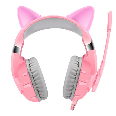 Black Cat Ears Vezetékes headset Gamer PC Számítógép Sztereó Basszus Lányok Fejhallgató Mikrofonnal Mac Laptop Window 7-10 tablethez