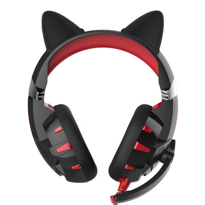 Black Cat Ears Vezetékes headset Gamer PC Számítógép Sztereó Basszus Lányok Fejhallgató Mikrofonnal Mac Laptop Window 7-10 tablethez