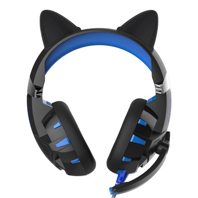 Black Cat Ears Vezetékes headset Gamer PC Számítógép Sztereó Basszus Lányok Fejhallgató Mikrofonnal Mac Laptop Window 7-10 tablethez