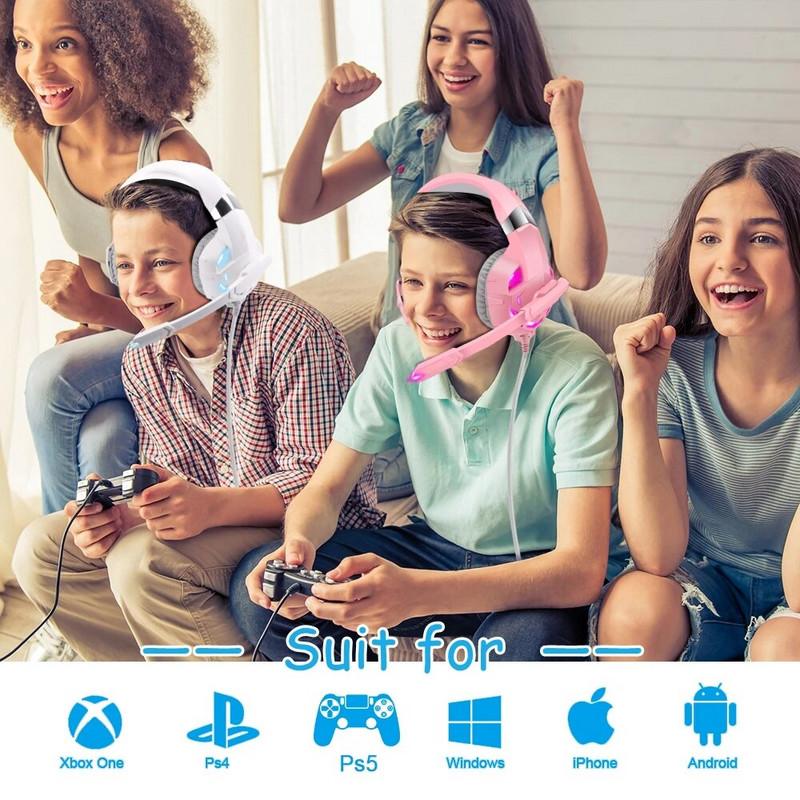 Black Cat Ears Vezetékes headset Gamer PC Számítógép Sztereó Basszus Lányok Fejhallgató Mikrofonnal Mac Laptop Window 7-10 tablethez