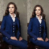 Csíkos női öltöny 3 részes női formális dzseki női blézer nadrág mellény üzleti munkaruha iroda