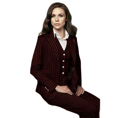 Csíkos női öltöny 3 részes női formális dzseki női blézer nadrág mellény üzleti munkaruha iroda