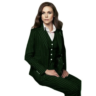 Csíkos női öltöny 3 részes női formális dzseki női blézer nadrág mellény üzleti munkaruha iroda