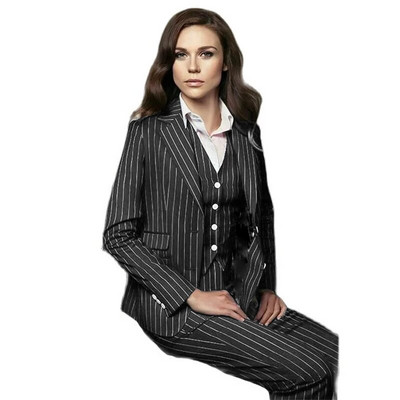 Csíkos női öltöny 3 részes női formális dzseki női blézer nadrág mellény üzleti munkaruha iroda