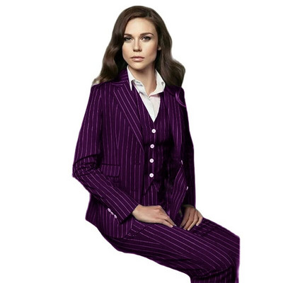 Csíkos női öltöny 3 részes női formális dzseki női blézer nadrág mellény üzleti munkaruha iroda