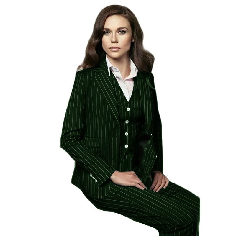 Csíkos női öltöny 3 részes női formális dzseki női blézer nadrág mellény üzleti munkaruha iroda