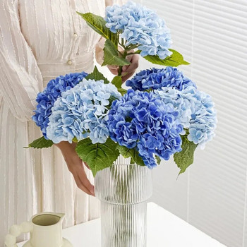 Μπλε τεχνητά λουλούδια ορτανσίας πραγματική αφή Πράσινη τεχνητή ορτανσία Διακοσμητικά κλαδιά ανθοδέσμης γάμου