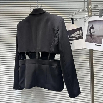 GetSpring Γυναικεία σακάκια παντελόνια 2023 Φθινοπωρινά διαμάντια Διαφανές κοστούμι σακάκι ψηλόμεσο μακρύ παντελόνι σετ δύο τεμαχίων