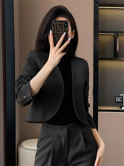 Fotvotee Jednobojni dvodijelni kompleti za uredske dame Ženska odjeća 2023 V izrez s dugim rukavima Labavi odijelo s širokim nogavicama visokog struka