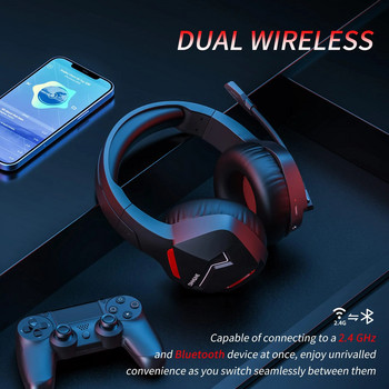 Безжични геймърски слушалки BINNUNE за PC PS4 PS5, 2.4G безжични Bluetooth USB геймърски слушалки с микрофон за лаптоп компютър