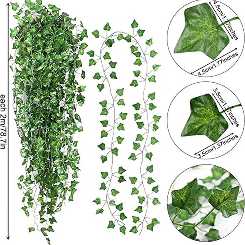 2M 5 Stil Umjetne biljke Zeleno lišće Bršljan Vinova loza Viseće lišće Biljno zelenilo Dekoracija Party Kućni vrt Vjenčanje Zidni dekor