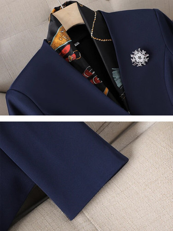 Μπλε Λευκό Γυναικείο Κοστούμι Παντελόνι Γραφείο Γυναικείο με V-λαιμόκοψη Λεπτό σακάκι και παντελόνι Γυναικείο Επίσημο Σετ 2 τεμαχίων