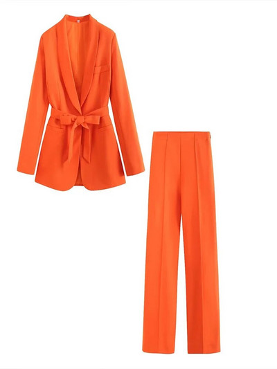 Ljetno odijelo 2023. Žensko odijelo za Europu i Sjedinjene Države, ležerne hlače širokih nogavica s remenom, dvodijelni sako s jednim gumbom